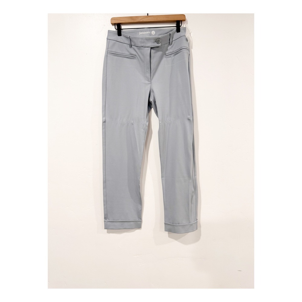 Betabrand Dress Pant Yoga Pants Light Blue Gray Straight Leg Cuffed Size L Long